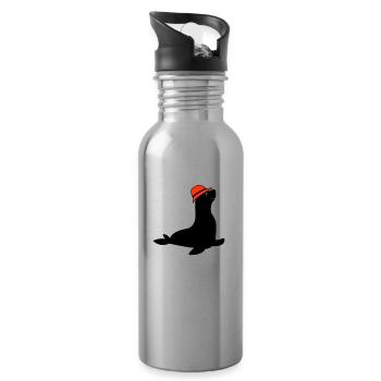 seal fishing hat - Water bottle with straw - silver - Right