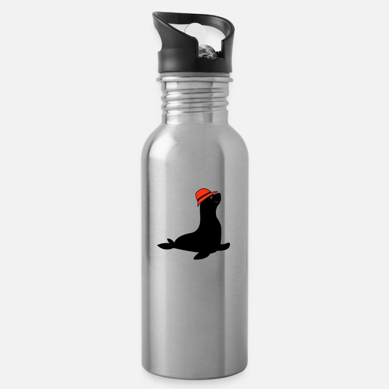 seehund anglerhut - Trinkflasche mit integriertem Trinkhalm - Lightsilver