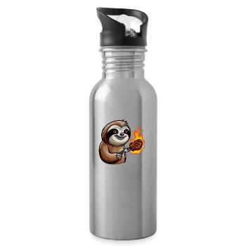 Faultier grillt Steak - Trinkflasche mit integriertem Trinkhalm - Lightsilver - Rechts
