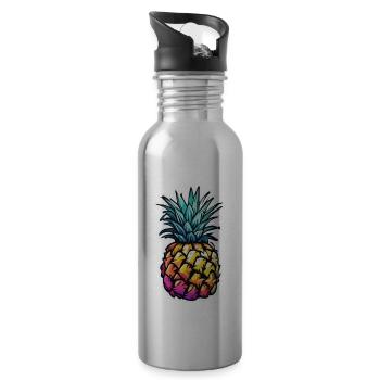 Fruit / Pineapple / Exotic / Tropical / Vitamins - Water bottle with straw - silver - Right