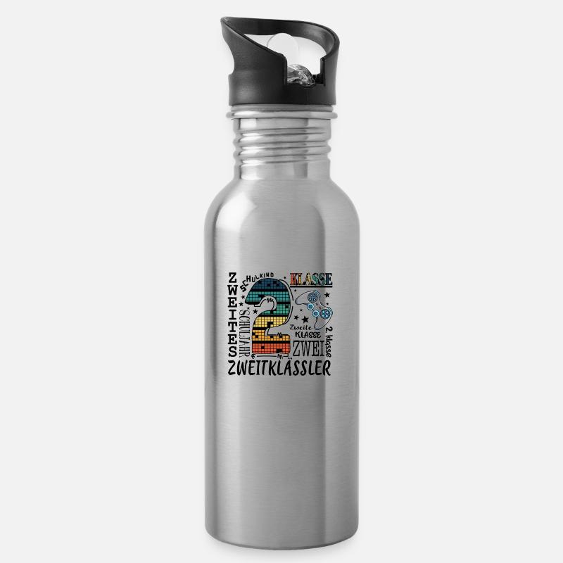 2. Klasse Gaming - Trinkflasche mit integriertem Trinkhalm - Lightsilver