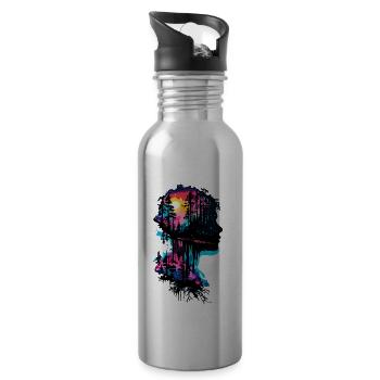 Silhouette / Forest / Portrait / Trees / Person - Water bottle with straw - silver - Right