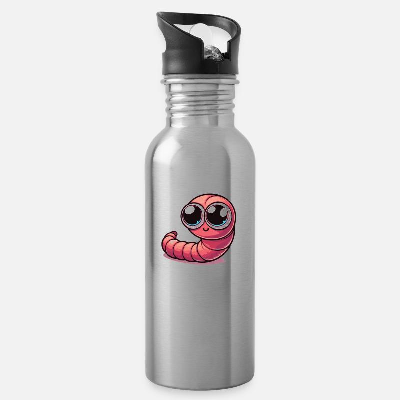 Kleiner Wurm - Trinkflasche mit integriertem Trinkhalm - Lightsilver