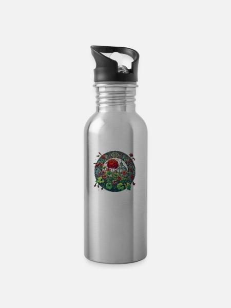 Geranien - Trinkflasche mit integriertem Trinkhalm - Lightsilver