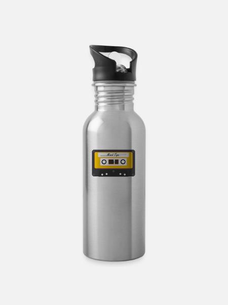 Alte Kassette - Trinkflasche mit integriertem Trinkhalm - Lightsilver