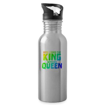 Here comes the king with his queen | Pair - Water bottle with straw - silver - Right