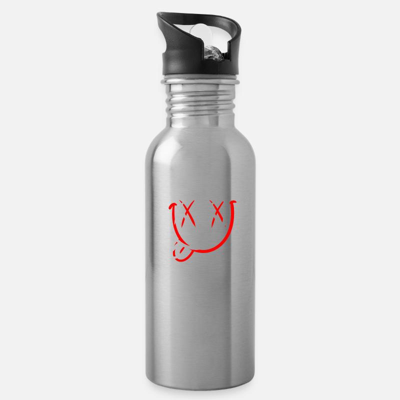 Smile mit Zunge rausgestreckt - Trinkflasche mit integriertem Trinkhalm - Lightsilver