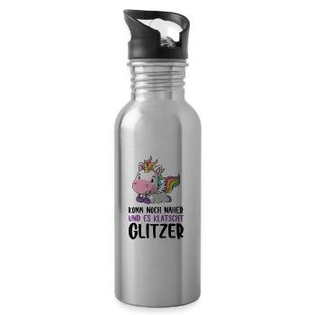 Noch näher es klatscht Glitzer Einhorn Geschenk - Trinkflasche mit integriertem Trinkhalm - Lightsilver - Rechts