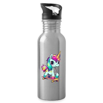 Licorne sur une planche à roulettes - Gourde avec paille intégrée - argent clair - Droite