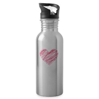 Doodle Heart Red - Water bottle with straw - silver - Right