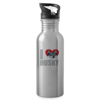 Husky Glitter Dog Owner Dog Hair - Water bottle with straw - silver - Right