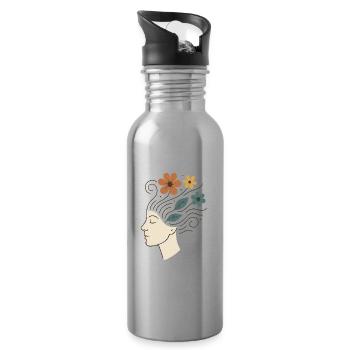 Illustration de la nature avec des fleurs et des feuilles - Gourde avec paille intégrée - argent clair - Droite