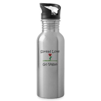 Spread Love - Go Vegan - Water bottle with straw - silver - Right