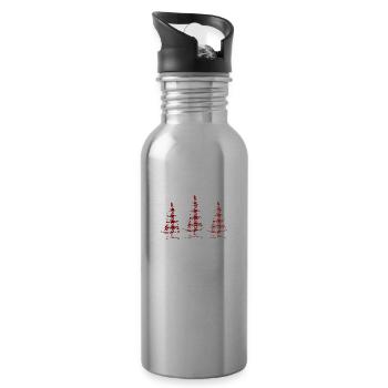 Merry Christmas, Weihnachtsbäume, kariert in rot - Trinkflasche mit integriertem Trinkhalm - Lightsilver - Rechts