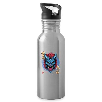Oni bleu yéti - Gourde avec paille intégrée - argent clair - Droite