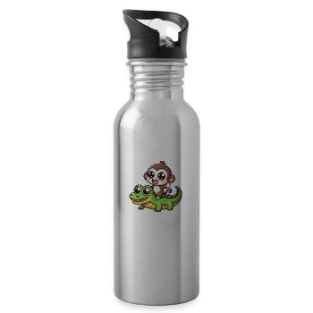Niedlicher Affe reitet Krokodil - Trinkflasche mit integriertem Trinkhalm - Lightsilver - Rechts