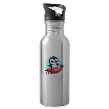 Pinguin reitet auf Shrimp - Trinkflasche mit integriertem Trinkhalm - Lightsilver - Rechts
