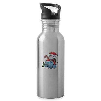 Cute Santa Claus on elephant - Water bottle with straw - silver - Right