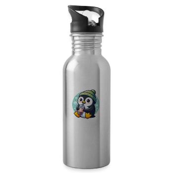 Le pingouin aime le thé à bulles - Gourde avec paille intégrée - argent clair - Droite