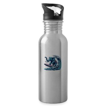 Surfing elephant - Water bottle with straw - silver - Right