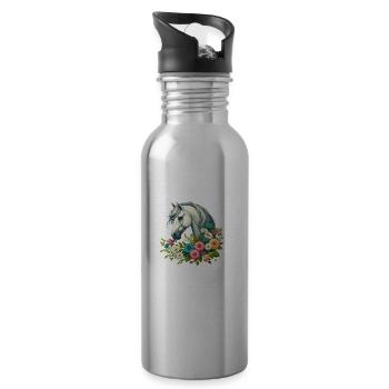 Flowery horse in the garden - Water bottle with straw - silver - Right