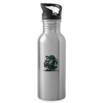 Skateboard fahrendes Krokodil - Trinkflasche mit integriertem Trinkhalm - Lightsilver - Rechts