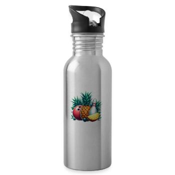 Bowling ball and pineapple - Water bottle with straw - silver - Right