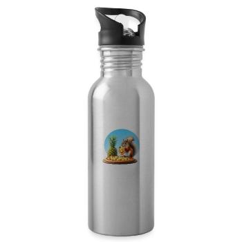 Squirrel enjoying pizza - Water bottle with straw - silver - Right