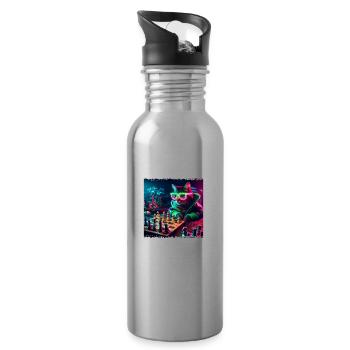 Chess Club Cat - Water bottle with straw - silver - Right