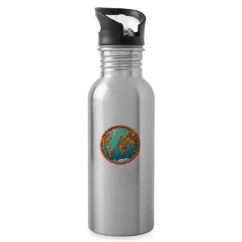 Weltkarte auf Pizza - Trinkflasche mit integriertem Trinkhalm - Lightsilver - Rechts