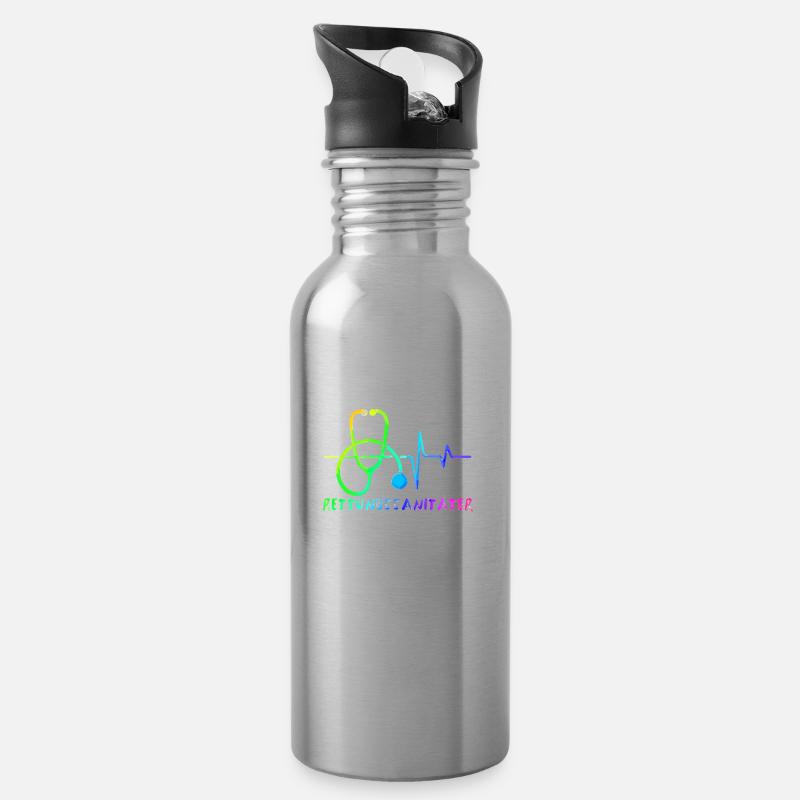 Rettungssanitäter | Retter | Sanitäter |Stethoskop - Trinkflasche mit integriertem Trinkhalm - Lightsilver
