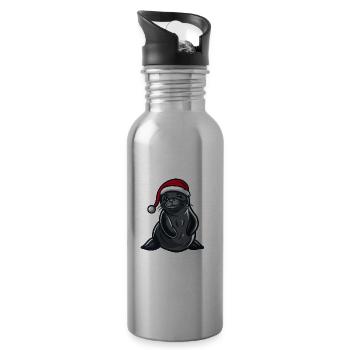 Seal Animal Christmas - Water bottle with straw - silver - Right