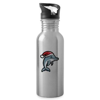 Delfin Weihnachten - Trinkflasche mit integriertem Trinkhalm - Lightsilver - Rechts