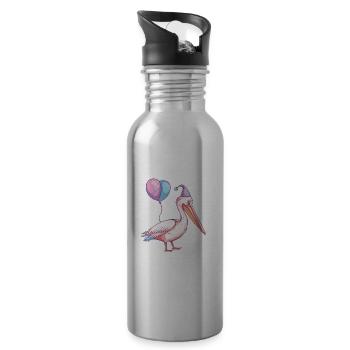 Pelikan Vogel Geburtstag Baby - Trinkflasche mit integriertem Trinkhalm - Lightsilver - Rechts