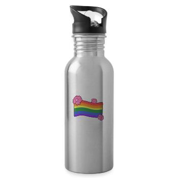 lgbt flagge blumen liebe regenbogen - Trinkflasche mit integriertem Trinkhalm - Lightsilver - Rechts