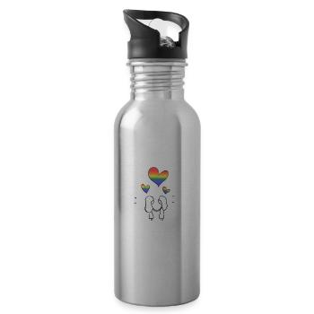 lgbt couple lesbian love Valentine's Day - Water bottle with straw - silver - Right