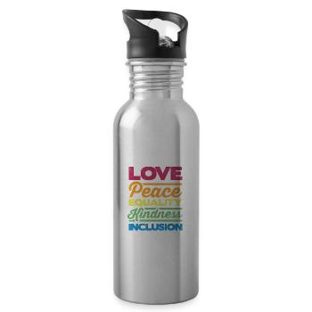 Love Peace Equality Kindess Inclusion Rainbow Lgbt - Trinkflasche mit integriertem Trinkhalm - Lightsilver - Rechts