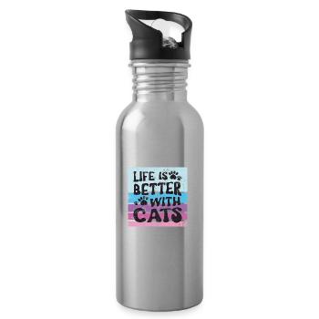 MIEUX VIVRE AVEC LES CHATS PUSSY MIEZ DICTONS MOTIFS - Gourde avec paille intégrée - argent clair - Droite