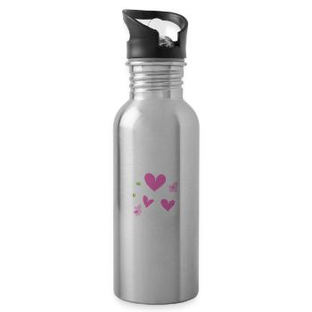 Herzen Symbol Ast Natur - Trinkflasche mit integriertem Trinkhalm - Lightsilver - Rechts