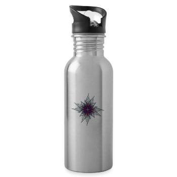 Bunte Blume - Trinkflasche mit integriertem Trinkhalm - Lightsilver - Rechts