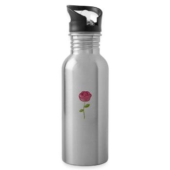 Symbole de plante à fleur rose rose - Gourde avec paille intégrée - argent clair - Droite