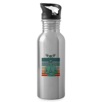 Retro Graphic Drone Flying Quadcopter Pilot RC Dro - Water bottle with straw - silver - Right