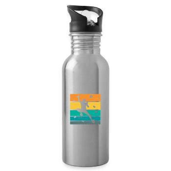 Retro Graphic Climbing Bouldering Rock Climber Mou - Water bottle with straw - silver - Right