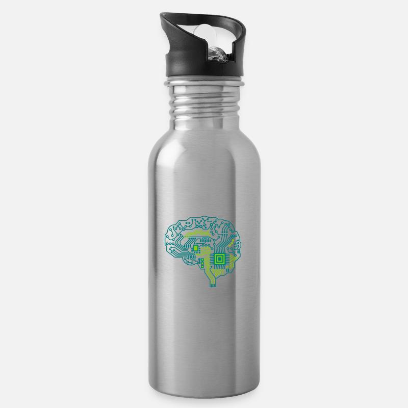 Gehirn - Trinkflasche mit integriertem Trinkhalm - Lightsilver