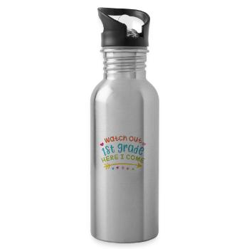 FIRST 1ST GRADE SCHOOL DAY BACK TO SCHOOL ABC SAYINGS - Water bottle with straw - silver - Right
