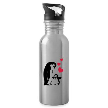 Pinguin Papa / Mama - Baby - Trinkflasche mit integriertem Trinkhalm - Lightsilver - Rechts