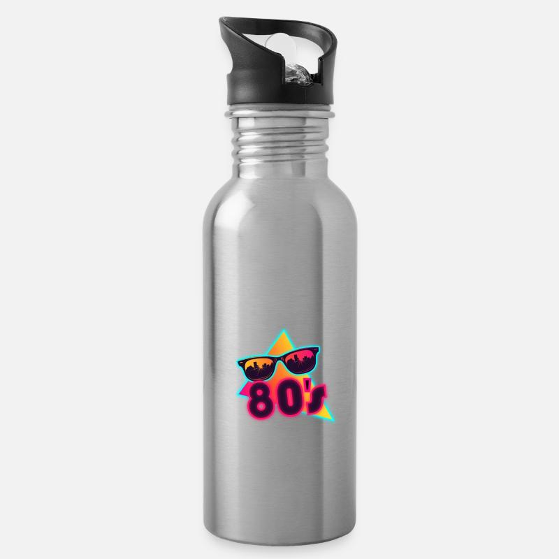 80er Sonnenbrille 80er Outfir 80er Mottoparty 80er - Trinkflasche mit integriertem Trinkhalm - Lightsilver