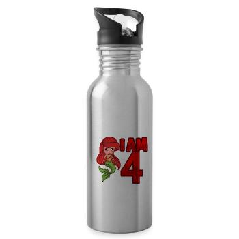 I AM 4 YEARS 4 birthday girl mermaid - Water bottle with straw - silver - Right