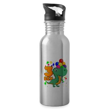 3 REX 3 ans dino anniversaire dinosaure - Gourde avec paille intégrée - argent clair - Droite