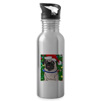 Mops Mit Weihnachtsmütze Weihnachten Hundebesitzer - Trinkflasche mit integriertem Trinkhalm - Lightsilver - Rechts